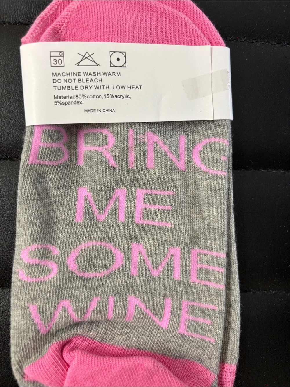 Pink & Gray 'Bring Me Some Wine' Ankle Socks